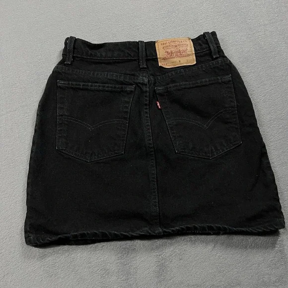 VTG Levis 511 Skirt Womens 8 Black Slim Y2K Mini Grunge Made in USA Denim 90s - Picture 2 of 9
